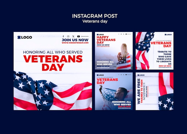 PSD gratuito post su instagram per la celebrazione del giorno dei veterani