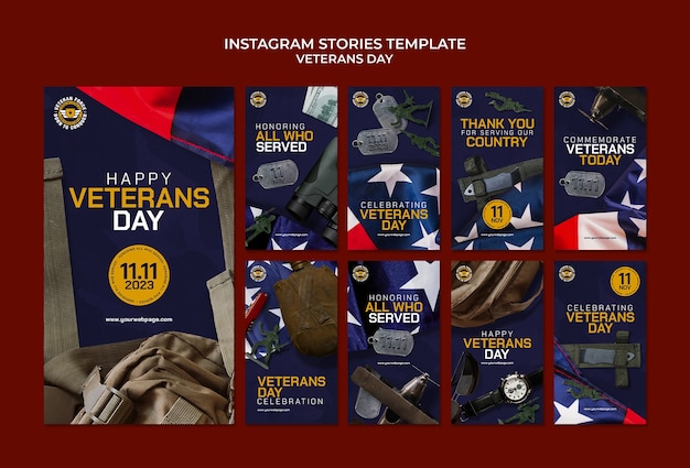 PSD gratuito storie di instagram per la celebrazione del giorno dei veterani