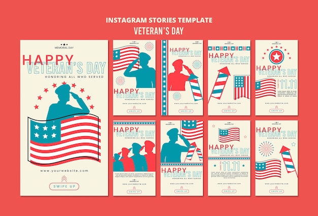 Free PSD veterans day celebration instagram stories