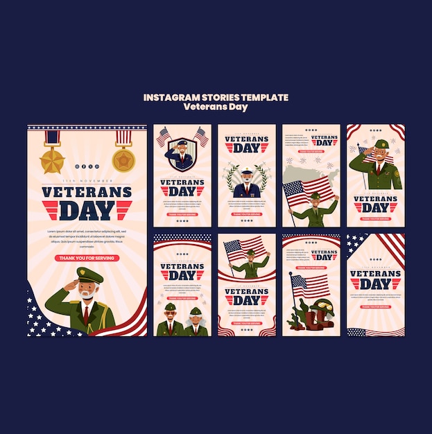 Free PSD veterans day celebration instagram stories