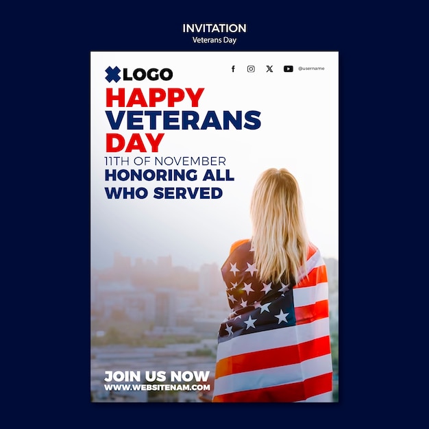 Free PSD veterans day celebration invitation template