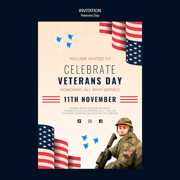 PSD gratuito modello di invito per la celebrazione del giorno dei veterani