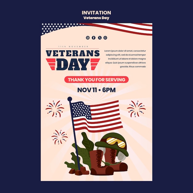 Free PSD veterans day celebration invitation template