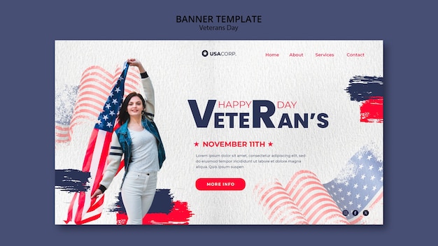 Free PSD veterans day celebration landing page