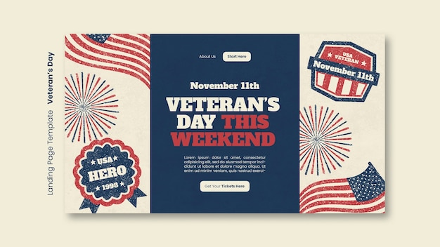 Free PSD veterans day celebration landing page