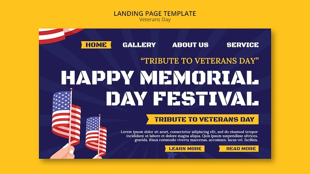 Бесплатный PSD Целевая страница празднования дня ветеранов