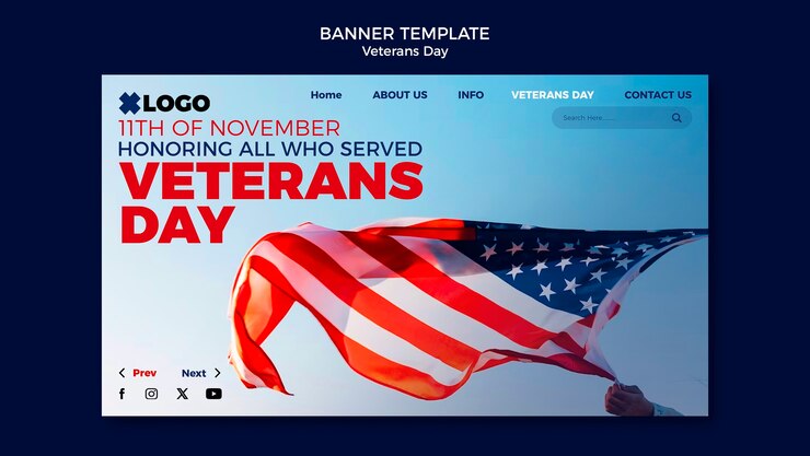 Free PSD veterans day celebration landing page
