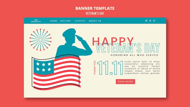 Free PSD veterans day celebration landing page