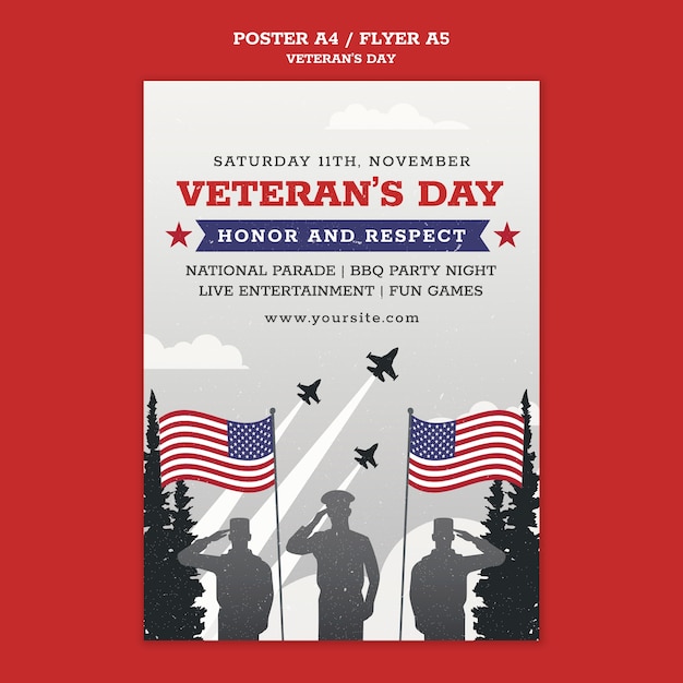 PSD gratuito modello di poster per la celebrazione del giorno dei veterani