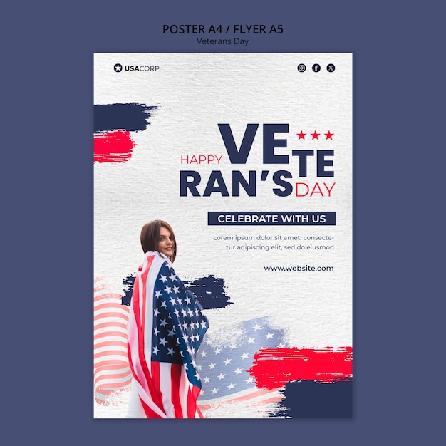 PSD gratuito modello di poster per la celebrazione del giorno dei veterani