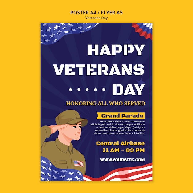 Бесплатный PSD Шаблон плаката к празднованию дня ветеранов