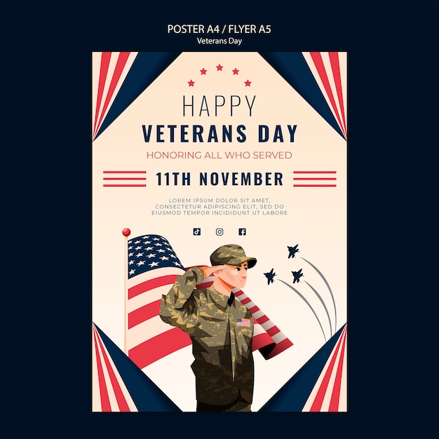 Free PSD veterans day celebration poster template