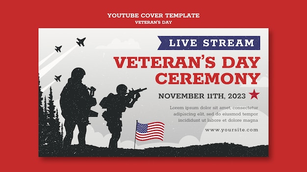 PSD gratuito modello di copertina per youtube per la celebrazione del giorno dei veterani