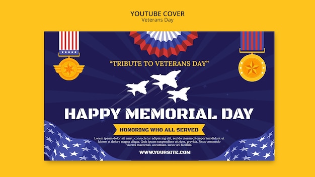 PSD gratuito modello di copertina per youtube per la celebrazione del giorno dei veterani