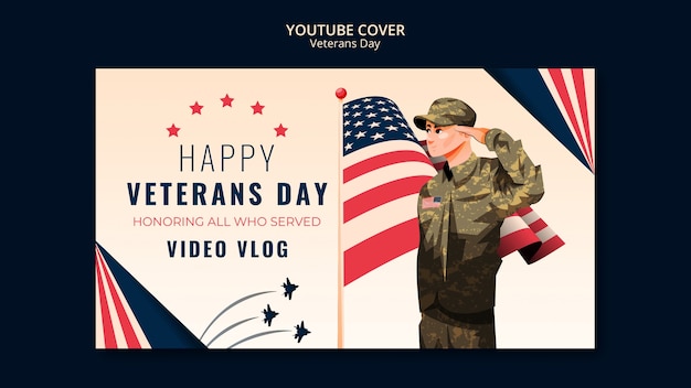 Бесплатный PSD Шаблон обложки youtube для празднования дня ветеранов