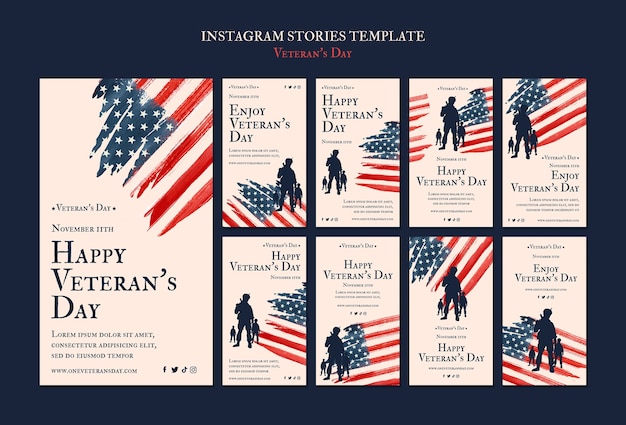 PSD gratuito storie di instagram di commemorazione del giorno dei veterani