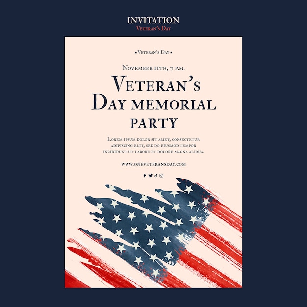 Veterans day commemoration invitation template
