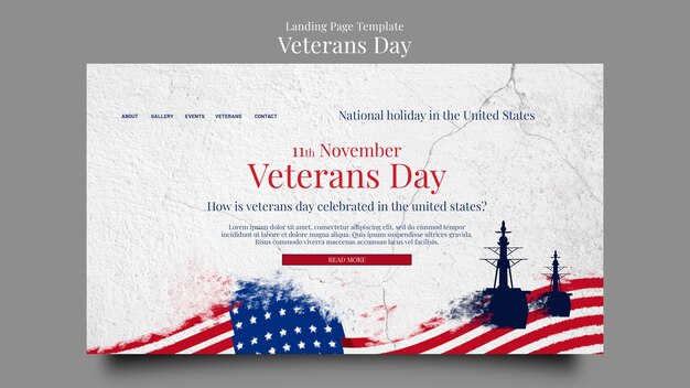 veterans day landing page template with cracked concrete texture