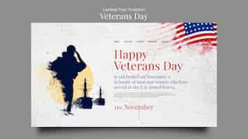 Free PSD veterans day landing page template with cracked concrete texture