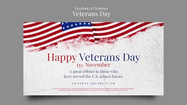 Veterans day social media promo template with cracked concrete texture