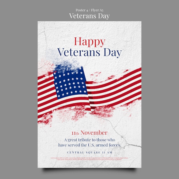 Veterans day vertical poster template with cracked concrete texture