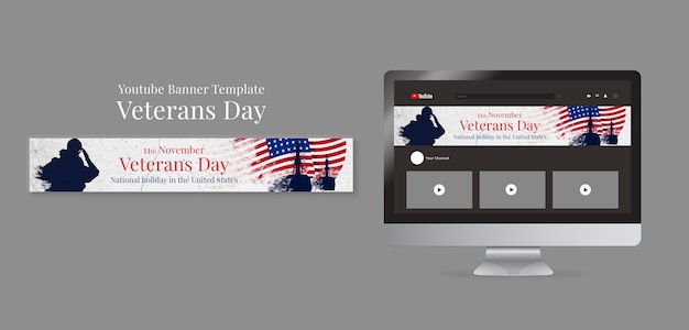 Veterans day youtube banner template with cracked concrete texture
