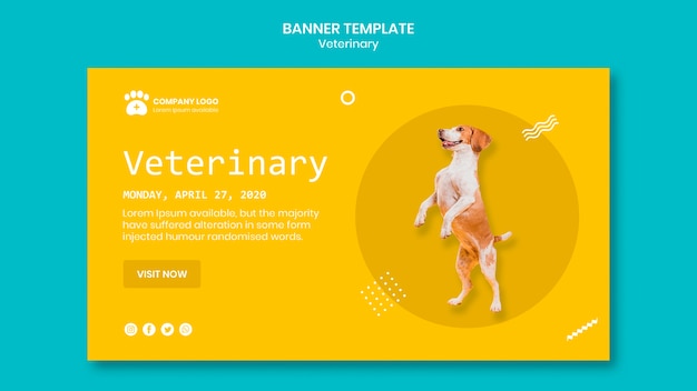 PSD gratuito modello di banner veterinario con cane carino