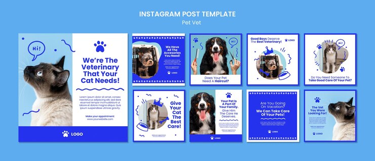 Бесплатный PSD ветеринарная клиника instagram посты коллекция