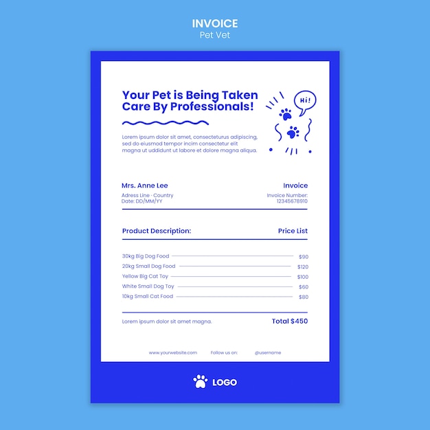 Free PSD veterinary clinic invoice template