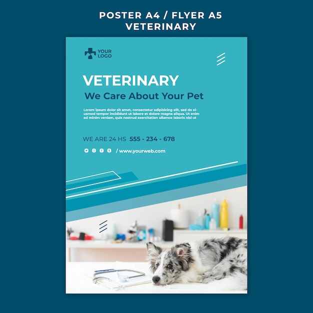 PSD gratuito modello di poster di clinica veterinaria