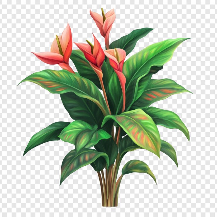 Free PSD vibrant anthurium plant with lush green foliage and red flowers