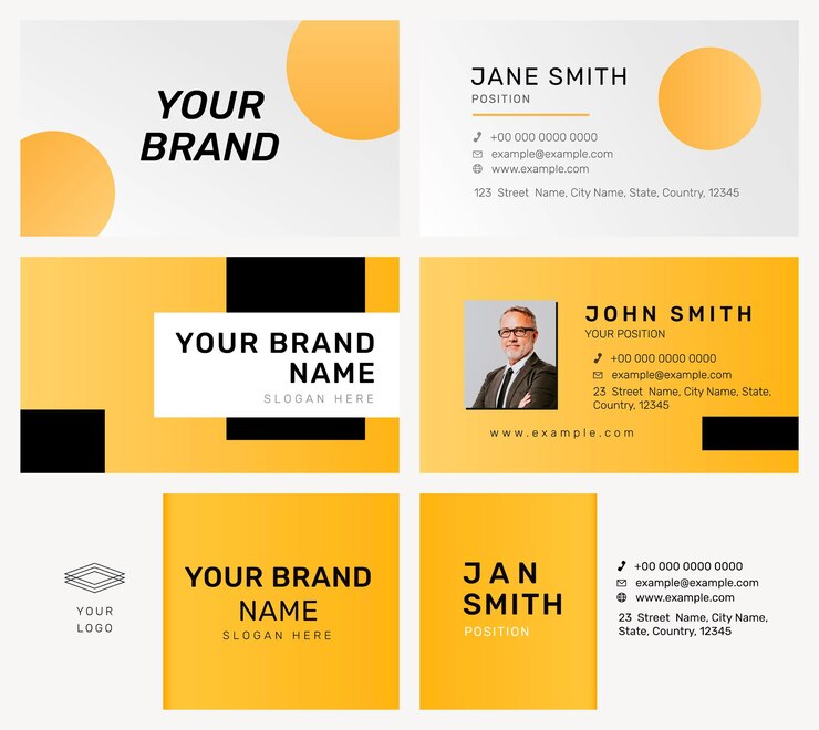 Free PSD vibrant business card template psd in yellow set