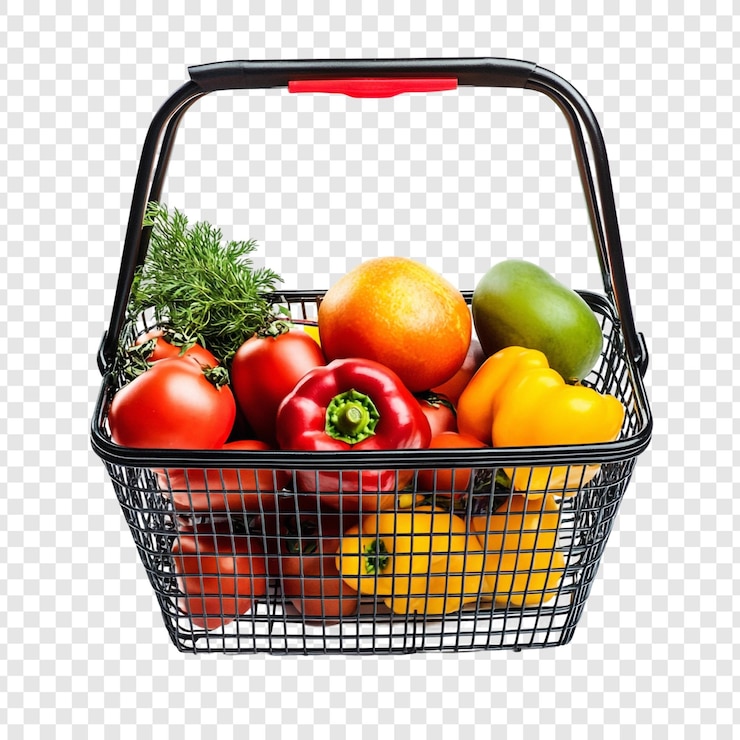 Free PSD vibrant fresh produce in shopping basket