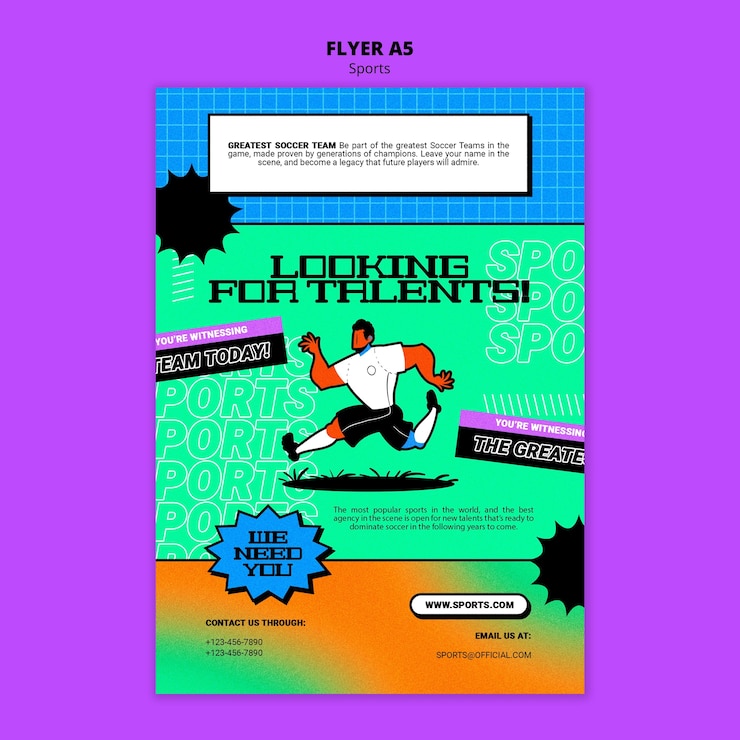 Free PSD vibrant illustration football flyer template