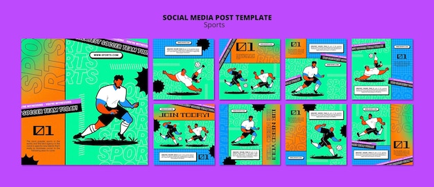 PSD gratuito post sui social media del modello di calcio dell'illustrazione vibrante