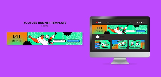 PSD gratuito modello di banner youtube di calcio illustrazione vibrante