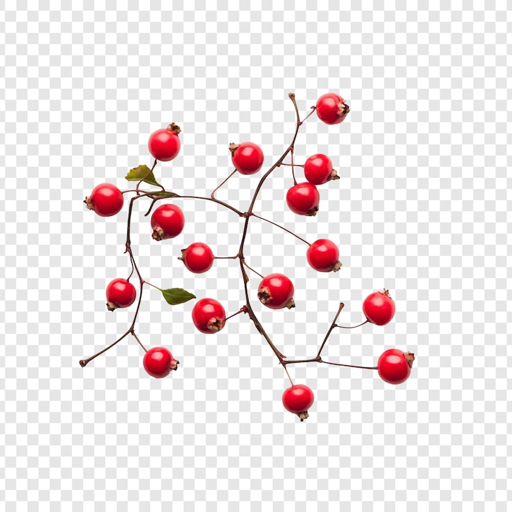 Free PSD vibrant red berries branch isolated on white background