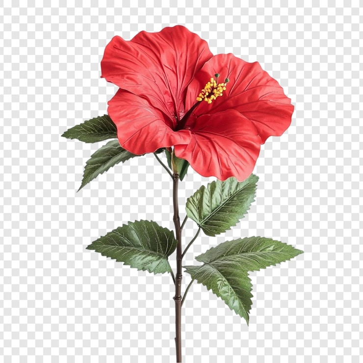 免費 PSD 一朵鲜的红色 hibiscus 花 在透明的背景下近距离拍摄一个单一的 hibiscus花