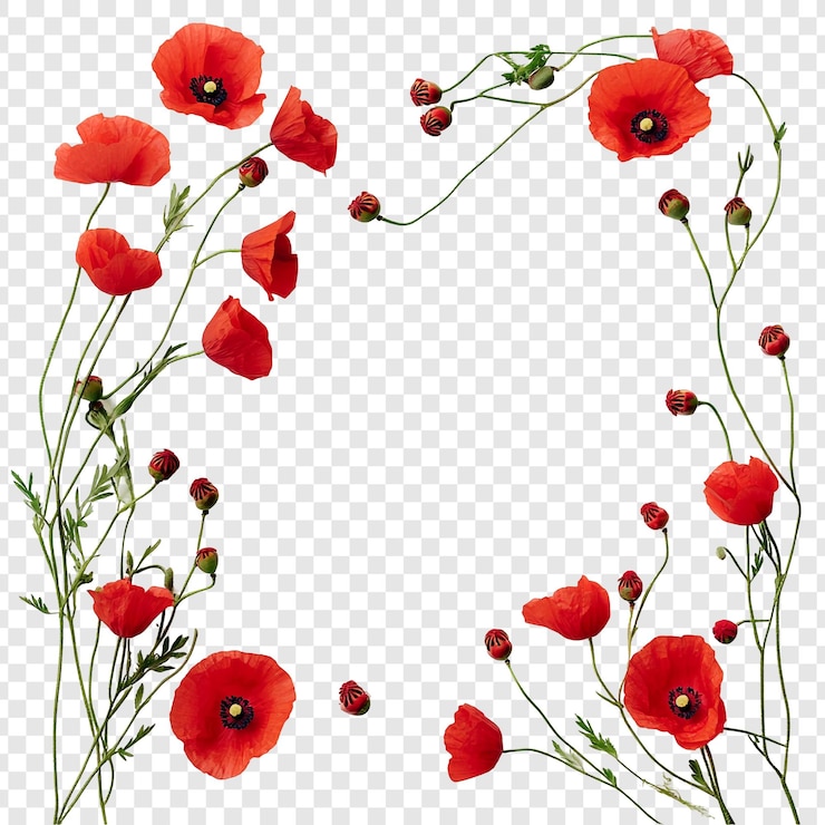Free PSD vibrant red poppies frame a floral design