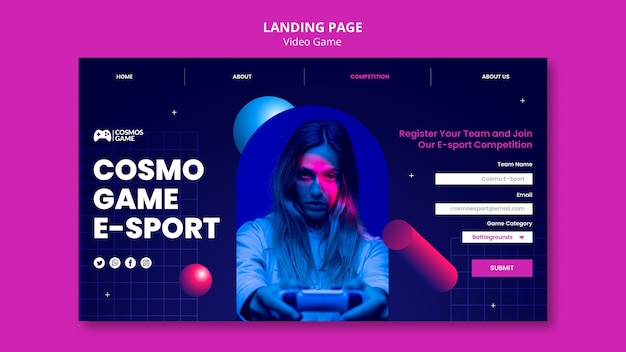 Free PSD video game landing page