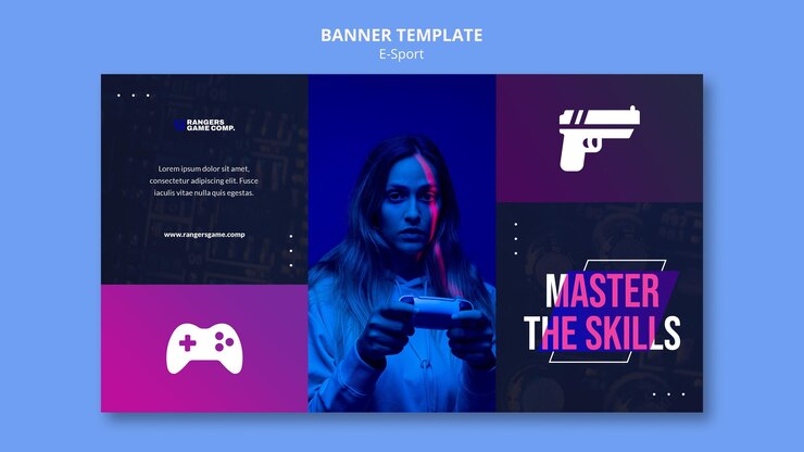 Free PSD video game player horizontal banner