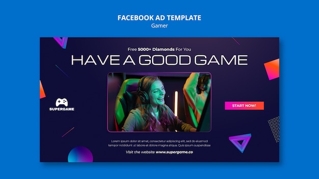 Video gaming social media promo template with gradient geometric forms