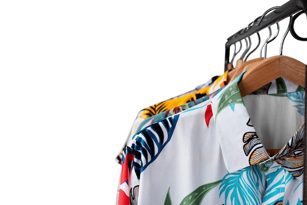 View of hawaiian shirt with clothing rack