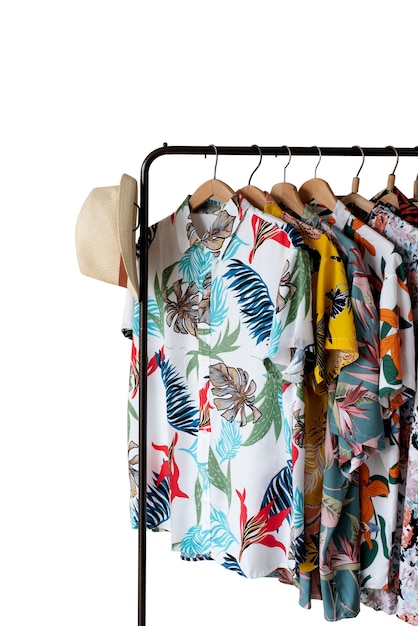 View of hawaiian shirt with clothing rack