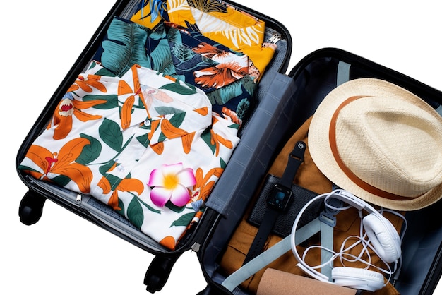 View of hawaiian shirt with luggage