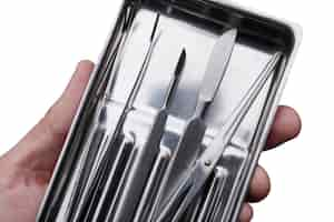 Free PSD view of medical or surgical scalpel with other equipment