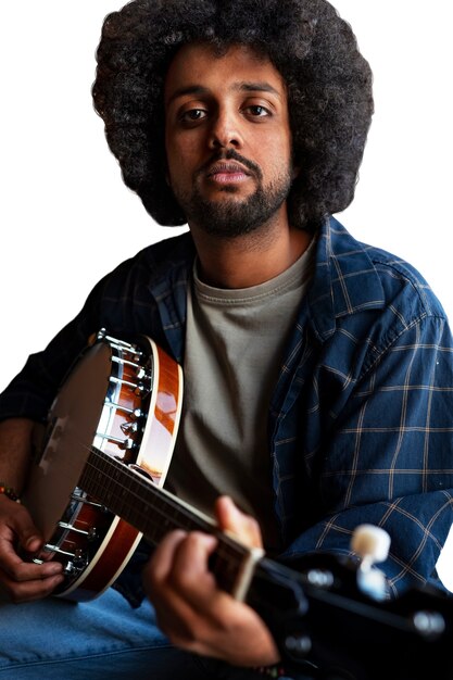 View of musician with guitar