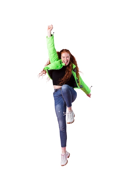 Бесплатный PSD Вид счастливой женщины, прыгающей в воздухе