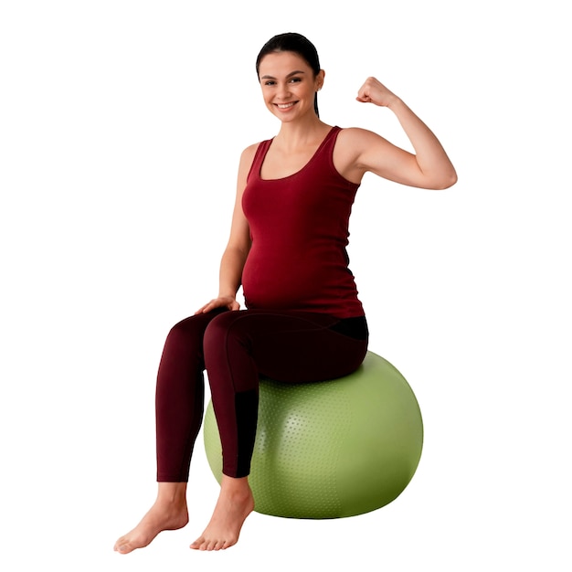 Free PSD view of pregnant woman doing sports