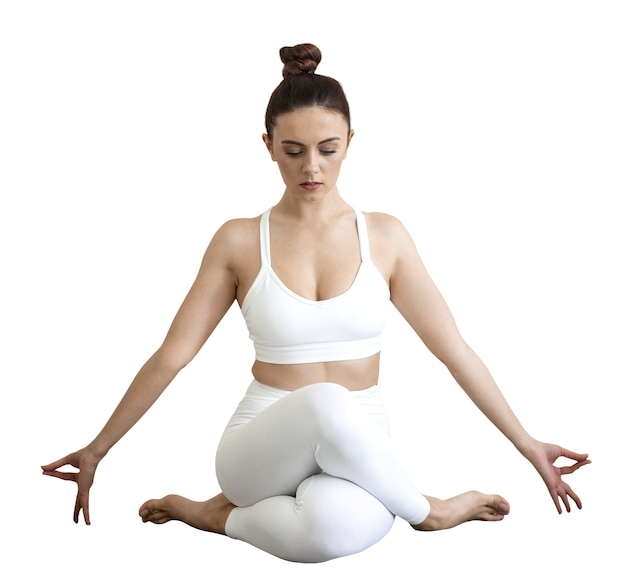 Free PSD view of woman in yoga position